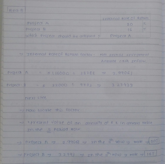 Rea B Internal rate of Return projed A poject в which projed % 16 A should be adopted ? project > Inteincel rate of Rotaun fa