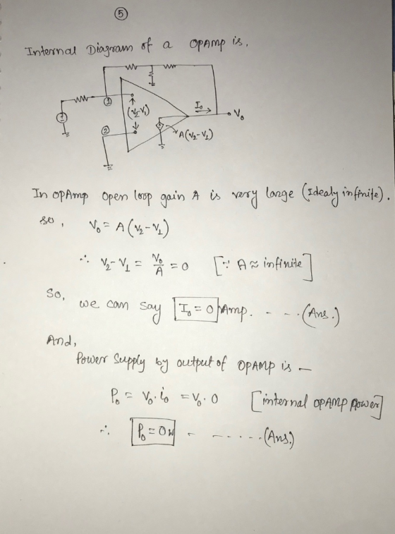 Internal Diagram of a opamp is, M hovo - In op Amp open loop gain A is very large (Idealy infinite). sos. Vos A (03 – ~) .: V
