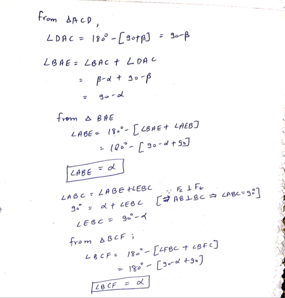from SACO, LDAC = 180° -[gotp] = go-ß LB AE = LBAC + LDA = ß d t go-ß = good from a BAE LABE = 180°- [CBA E + LAEB] 180°- [ 9