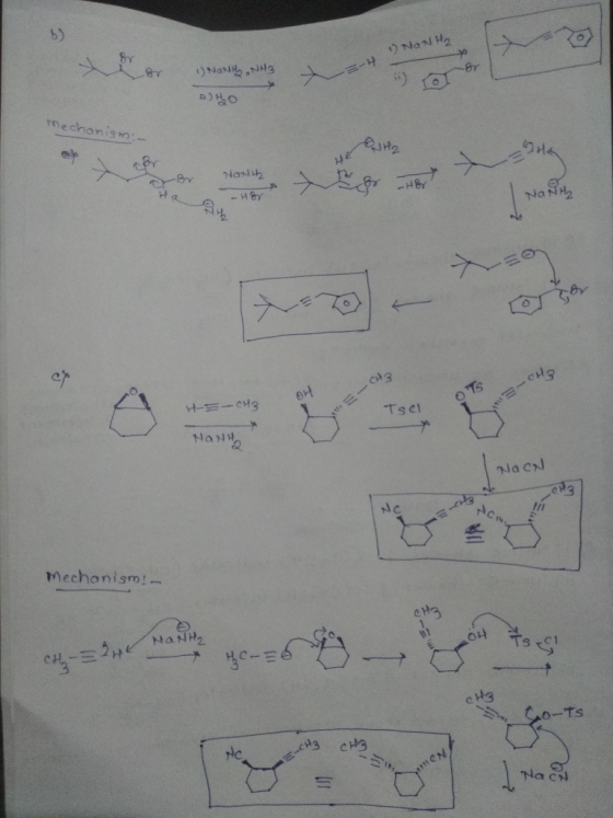 2 NaN H. or 1) NaNH, NH3 -=- 4 alho mechanism NONH amat or Her H - нау NaNH, CH OTS H5-CH3 Tsel NONHO NOCN 33 cm Mechanism! H