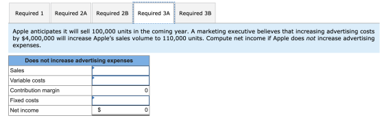Required 1 Required 2A Required 2B Required 3A Required 3B ---- Apple anticipates it will sell 100,000 units in the coming ye