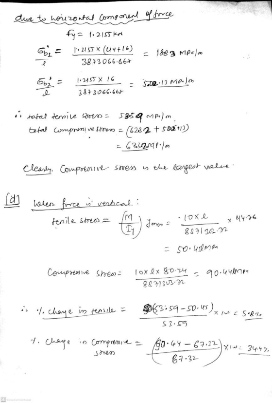 due to horizontal component of force fy= 1.2155 kn b= 1: 2155 * (U4+16) = 1883 Mpalon 3873066.667 1.2155 X 16 G62 I 5.02:12 M