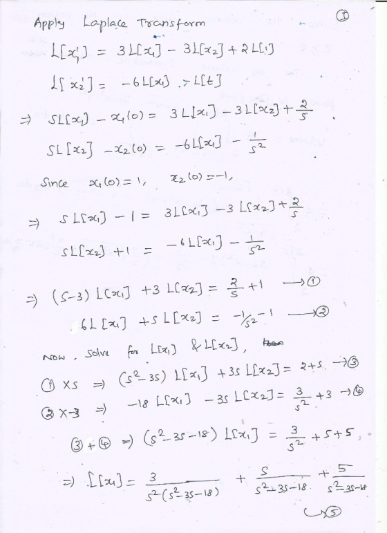 Apply Laplace Transform L[x]) = 3 L12023 – 31[x2] + 2 LE!] Il ] = –6 [36] .- L[t] → SL[] - 2,(0) = 3 L12) – 3 L[202] + . SL