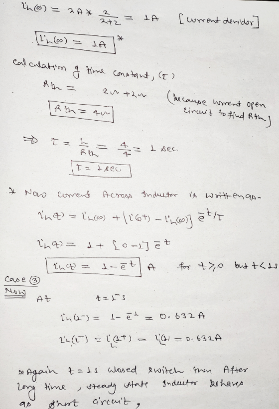In (0) = 2A* 2 = LA [corrent devider] (ln() = JA * calculation of time constant, (E) Rth = 20 ton (becaupe worrent open circu