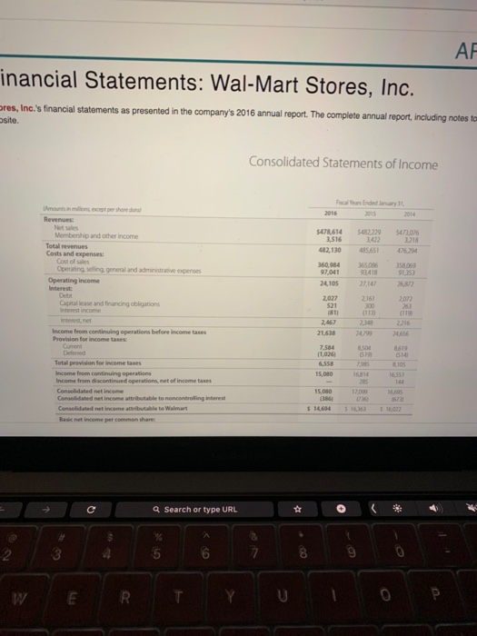 AR inancial Statements: Wal-Mart Stores, Inc. ores, Inc.s financial statements as presented in the companys 2016 annual rep