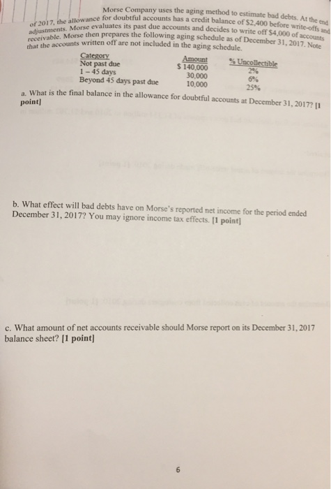 $2.400 before write-offs and of 2017, the allowance for doubt adjustments. Morse evaluates its receivable. Morse then prep Mo