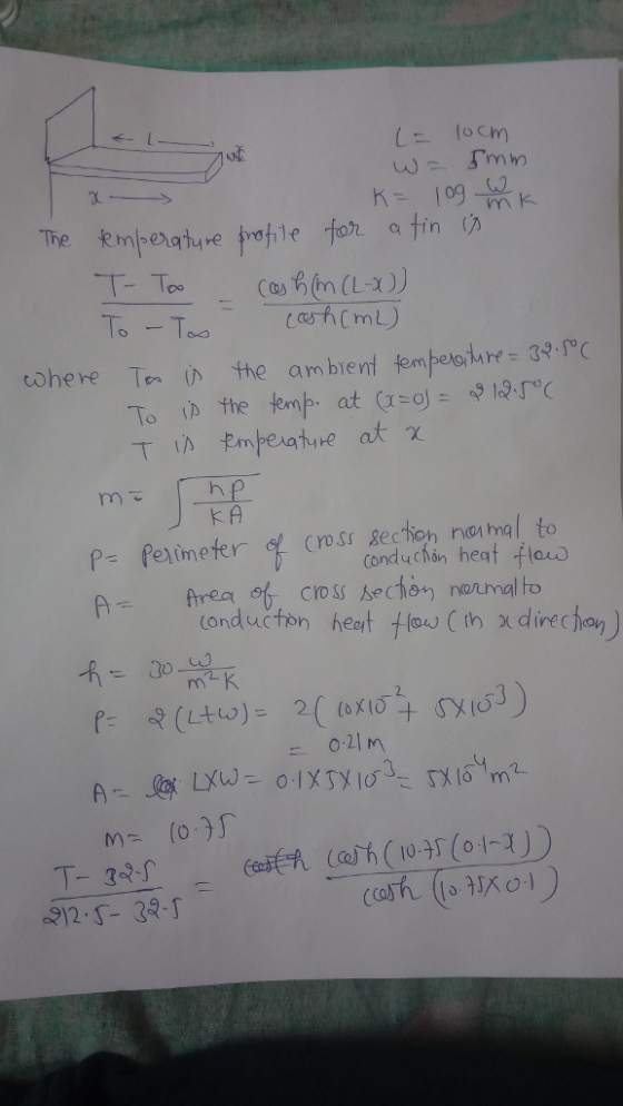 the the ambient krn卜eodart-33、Pc temp. cohere Ten To p at (x=0): 91( kA P Perimeterf Cross gection no mal to Cond uchan heaf flao freca cross section norrmal to cond ucton heato th direchan) 021 m