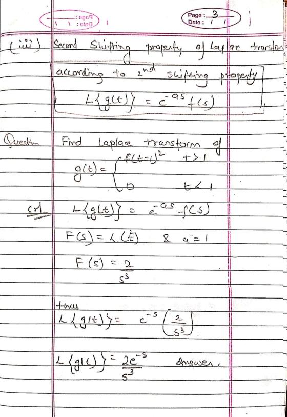 : 0009 Page :_3 1 1 Dato: 1 not i) Second Shifting propesty of Laplano derechos according to shifting property Lg) = 248764 )