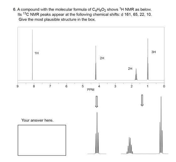 6. A compound with the molecular formula of C4H2O2 shows TH NMR as below. Its 13C NMR peaks appear at the following chemical