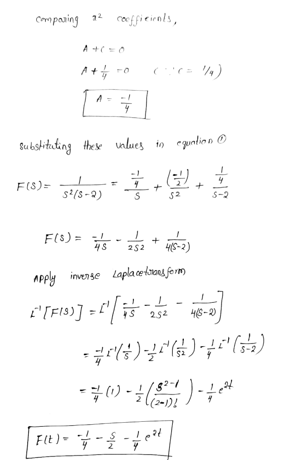 comparing a2 coefficients, A +(= 0 At C(=174) 4 ile Substituting these values in equation © 4 Fis)e 3.0 s-2 1 FIS) = -1 45 45