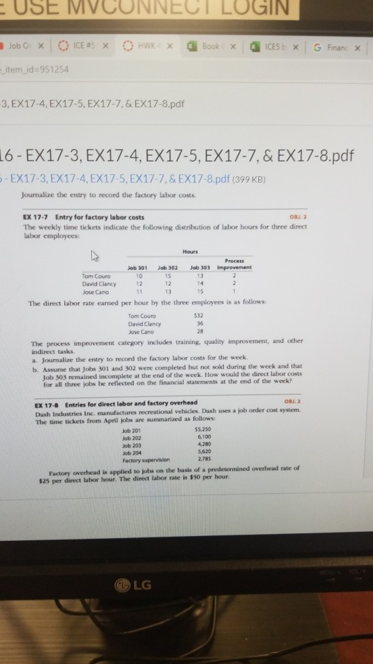 - USE MVCONNECT LOGIN Job OⓇ OICE #5 % HWK X 3 Book X 3CESE X G Finand X e_item_id=951254 -3, EX17-4, EX17-5, EX17-7, & EX17-
