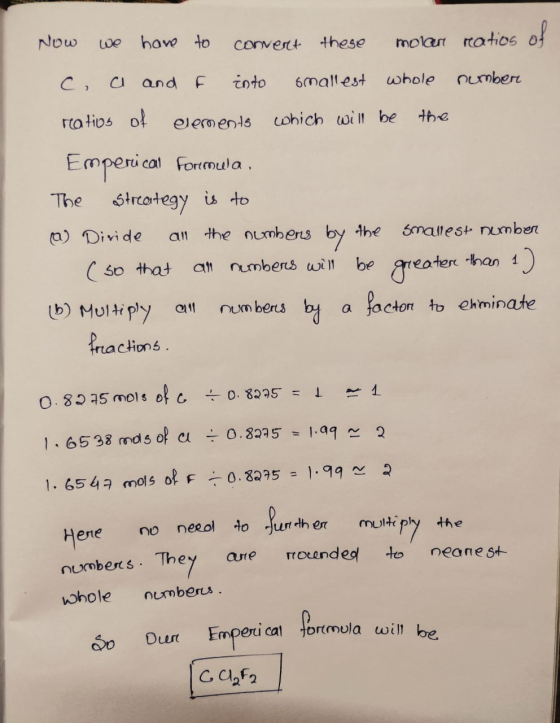 Now have to convert these molar reation of a and F into smallest whole number ratios of elements which will be the Emperical