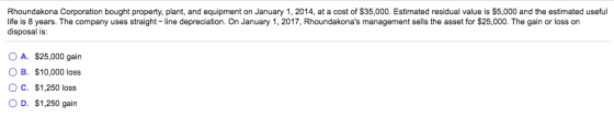 Rhoundakona Corporation bought property, plant, and equipment on January 1, 2014, at a cost of $35,000. Estimated residual va