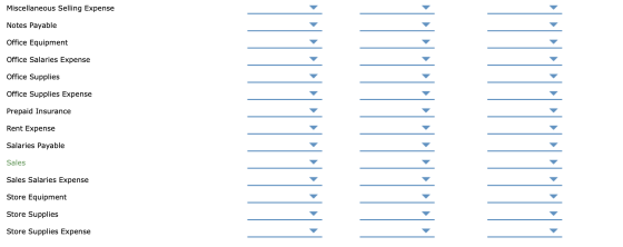 Miscellaneous Selling Expense Notes Payable Office Equipment Office Salaries Expense Office Supplies Office Supplies Expense
