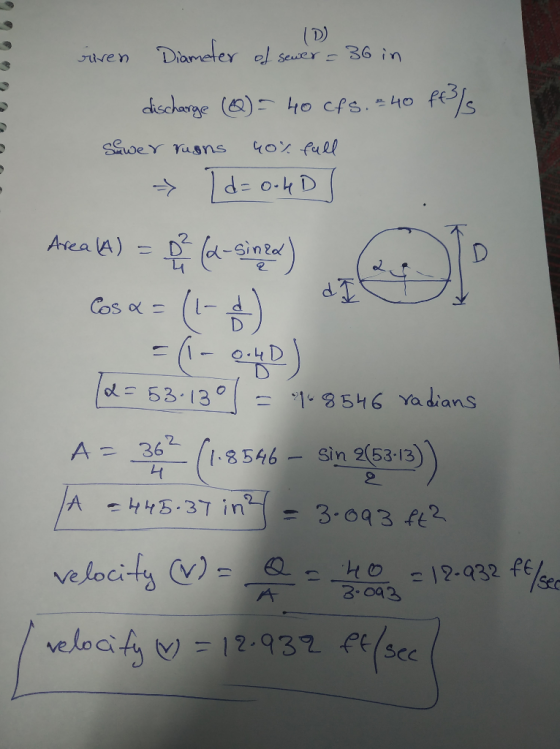 ID) buren Diameter sete36 in → la-o.kpD 2 Dー A 36(1.8546 - Sin 2(6313) A 44.37 in 303 fe veloa scc