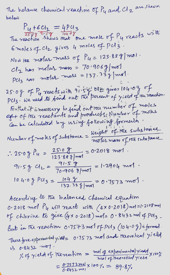 The balance chemical reaction of Pu and Clz are shown below Putolla = 4P4 3. The reason the shows that the one more of Py rea