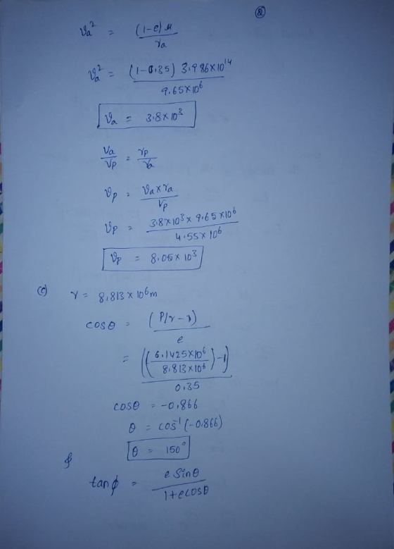 va = (1-e) Va 29.2 = (1-0,35) 3,986x1014 9.651106 Vp Up, 38103 x 9.650106 4.558 106 Up = 8,05x103) (C) y = 8,813 x 106m coso