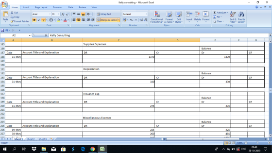 Kelly consulting - Microsoft Excel - X Home Insert Page Layout Formulas Data Review View Cut Copy Arial - General 1 Wrap Text
