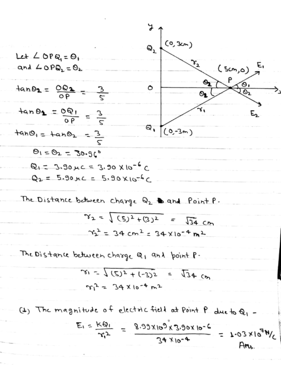 2. E2. 0 The Distance bcween chare Q ad Point P The Distante beween charje Q1 nA point P (4) The magnitude of elect ท่ c fiel α+ Point P due to Q 34 Xlo-4- H,