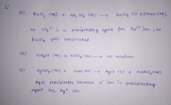 e Bally (aq) + Na₂SO4 (aq) - Baso (s) + 2 Nace (aq). for Ba²tion, so as so92- is a precipitating agent Bason gets predpitated