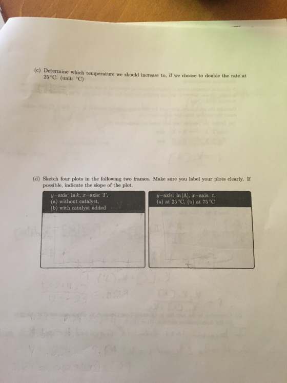 (c) Determine which temperature we should increase to, if we choose to double the rate at 25 C. (unit: °C) (d) Sketch four pl