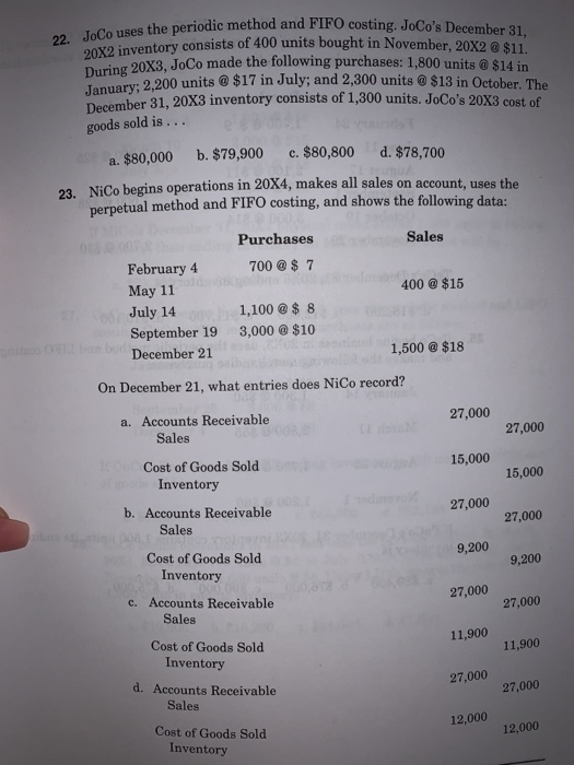 othod and FIFO costing. JoCos December 31, 22. JoCo uses the periodic method and FIFO costing. I Avo inventory consists of 4