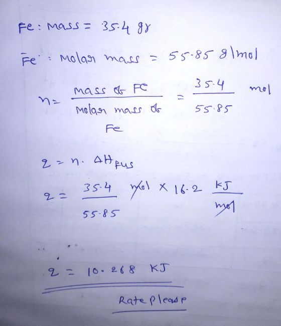 Fe: mass=35.488 te: Molar mass = 55-85 8lmol ma mol mass of FC na molar mass of Fe 35.4 55.85 2. и. Днес = 35-4 yol x 16.2 kJ