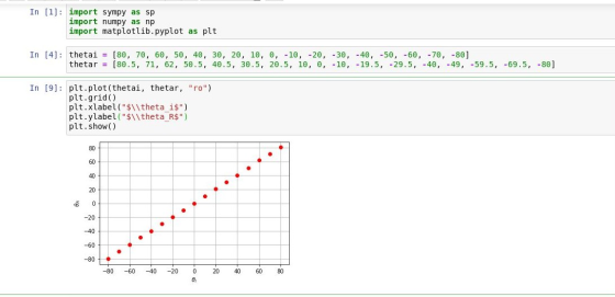 In [1]: import sympy as sp import numpy as np import matplotlib.pyplot as plt In [4]: thetai = [80, 70, 60, 50, 40, 30, 20, 1