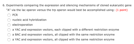6. Experiments comparing the expression and silencing mechanisms of cloned eukaryotic gene A via the lac operon versus the