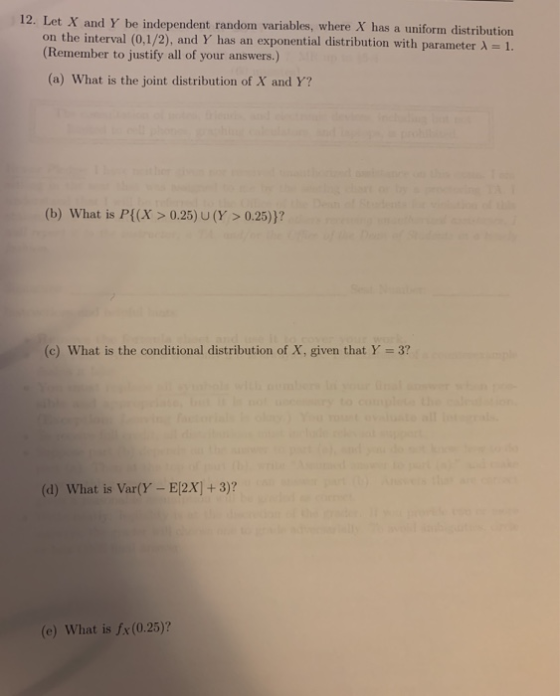 12 Let X And Y Be Independent Random Variables Where X Has A Uniform