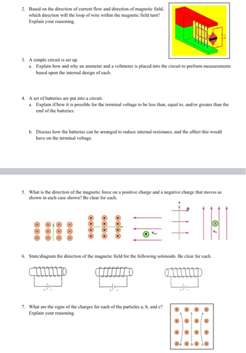 2. Based on the direction of current flow and direction of magnetic field, which direction will the loop of wire within the m