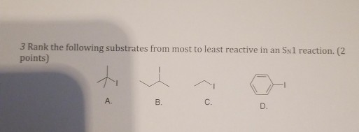 3 Rank the following substrates from most to least reactive in an Snl reaction (2 points)