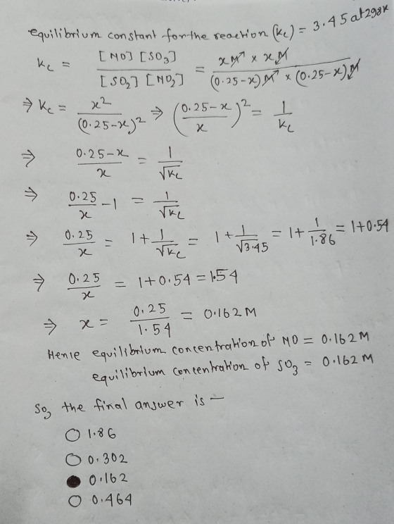 nke) = 3.45 a 298% equilibrium constant for the reaction (ke) = k = [no] [SO ] x x x x y [50,] [10] (0.25-26). x (0.25-v2 7 k