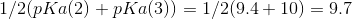 1/2(pKα(2) + pKα(3)) = 1/2/9.4 + 10) = 9.7
