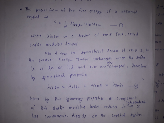 the pentra) foim of the free eneryy of a defomd inker and k. m are Tchangrd , here fre kb 2. Hence by th ymmeby prppahu 81 component