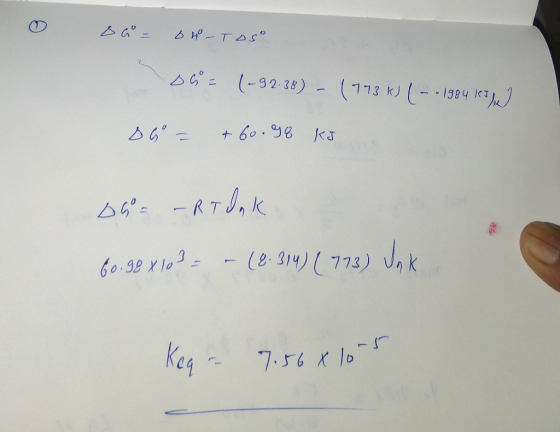 B-TOS ১ = (-92-.38) - (173k) (- - 384 |९म) + 60.98 <ठ D RT,K णिन 6०.92 X 10° = -(2.314) ( 773) J,। ke१ 17 7.56 K 10