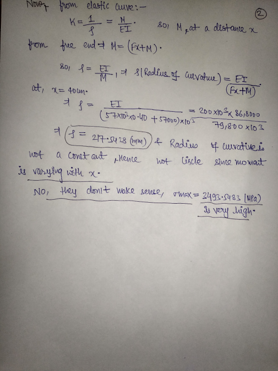 FRAMT Now from elastic auve :- K = 2 2 = 1 1 1 801 M, at a distance & from free end & M = (FXtM). 201 f= ET, H sl Radius of a