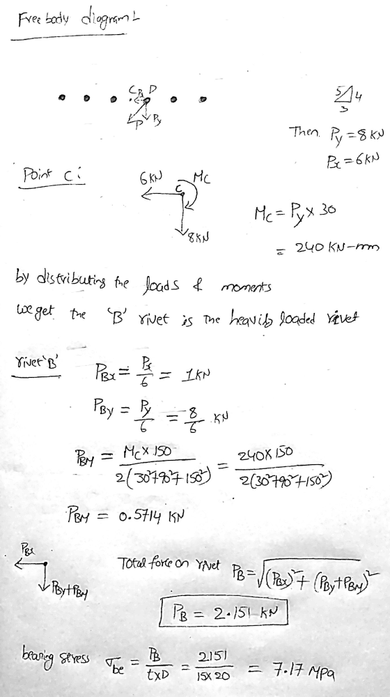Free body diagram Au Then. Py = 8 ku Pe=6kN Point ci GKN Mc Mc = Pyx30 8kN 240 KN-mm a by distributing the loads of moments w
