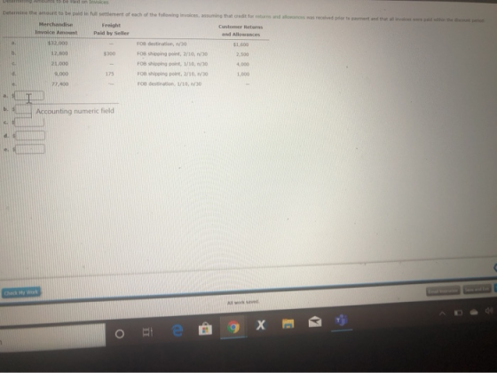 Freight Padby 30 FOB / Foo shipping point 1/1000 OB 2/10 Accounting numeric field ote X