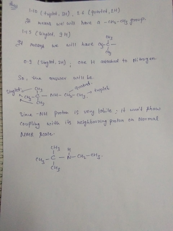10 10 (triplet, 3H) 2.6 (quartet, 2H) A means we will have a – CH₂ - CH₂ group. 115 (Singlet, 9H) си It means we will have ay