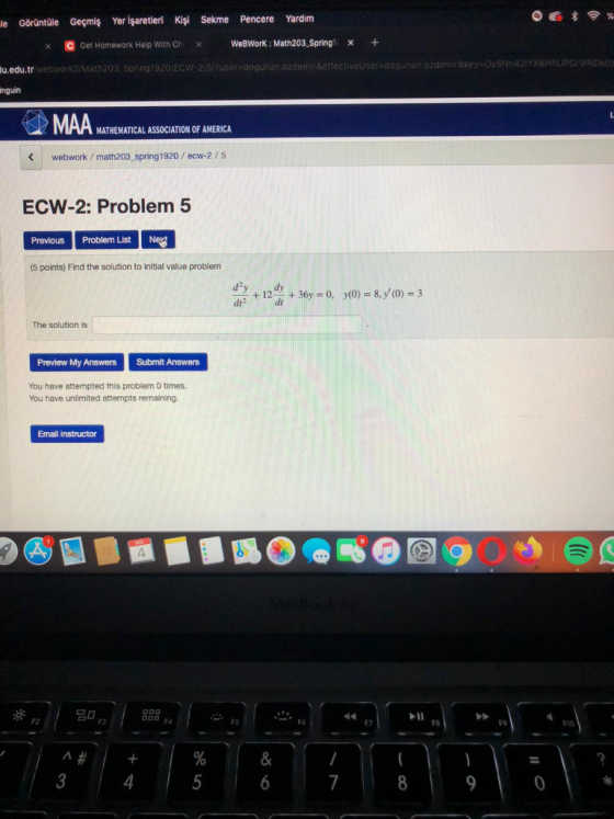 Görüntüle Geçmiş Yer İşaretleri Kişi Sekme Pencere Yardım C Get Homework Help With Ch X WebWork: Math203_Spring x + u.edu.tr