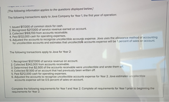 [The following information applies to the questions displayed below.) The following transactions apply to Jova Company for Ye