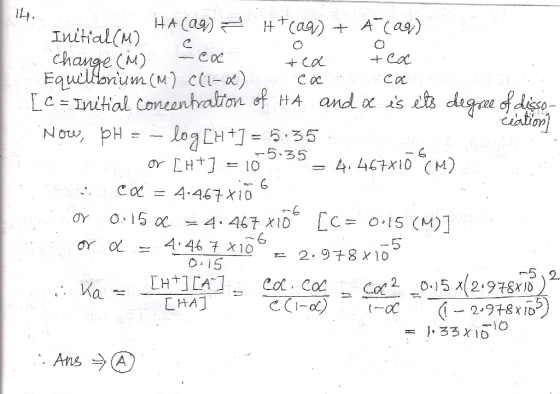 HA(09) 3 Htcaq) + A (aq) Initial(M) é — соо , самае (м) о a tea tea Equilibrium (M) ((1-x) ca ea [C = Initial concentration o