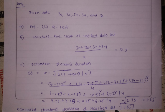 ans ) ng (o) test calculate the Meon ot Hodi hed dota 3)-S e) es Co re