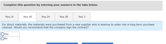 Complete this question by entering your answers in the tabs below. Req 1A Req 1B Req 2A Req 2B Req 3 For direct materials, th