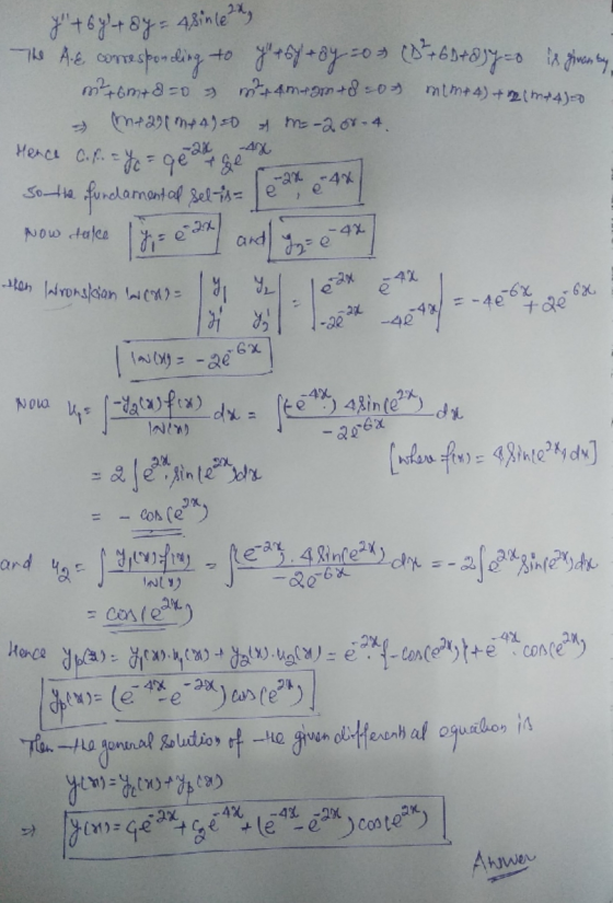 y +64 +8y= 48in (622, The Ae corresponding to get sy + 8y =0 (8 + 6 + 277=0 is given by m² + 6 m+ 8 =0 mt4meam +8:07 mln+4)