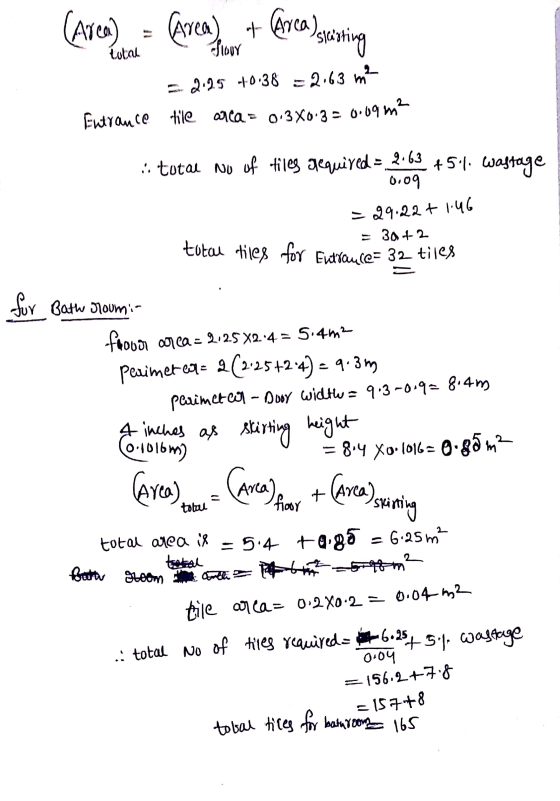 tobal tiles for bathroom 165 Cerea) skaisting total (Area) Area) + Area floor = 2.95 +0.38 = 2.63 m2 Entrance tile arca = 0,3