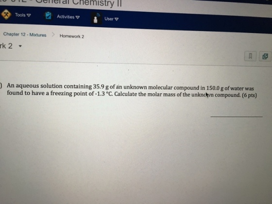 An aqueous solution containing 35.9 g of an unknow