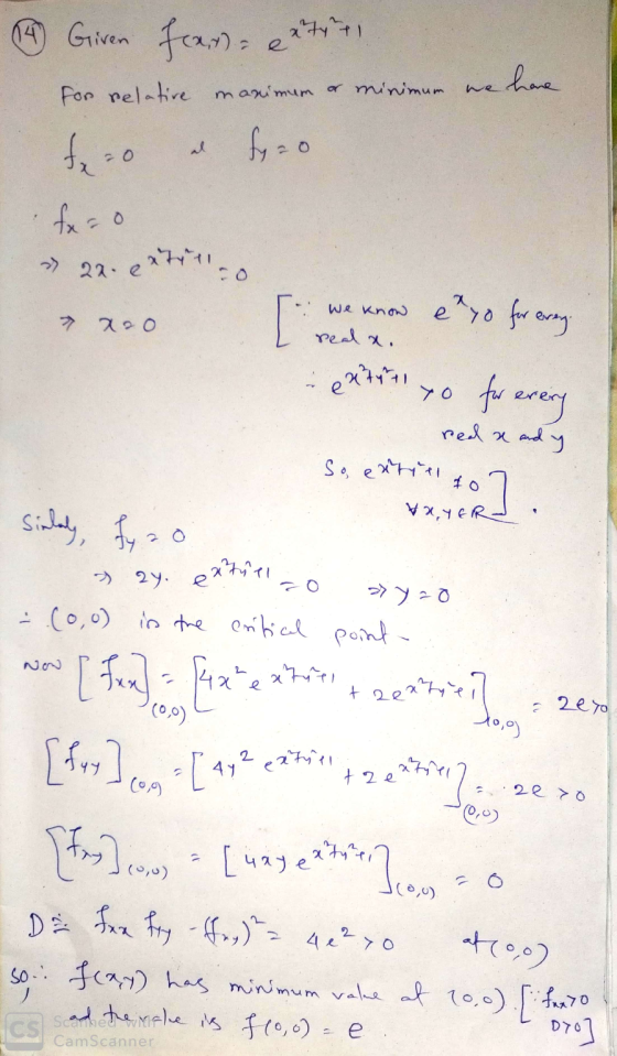 ② Griven for et For relative maximum or minimum we have » 22. exteri 7 290 VRYER foto fono x = 0 [ we know ea yo for every. s