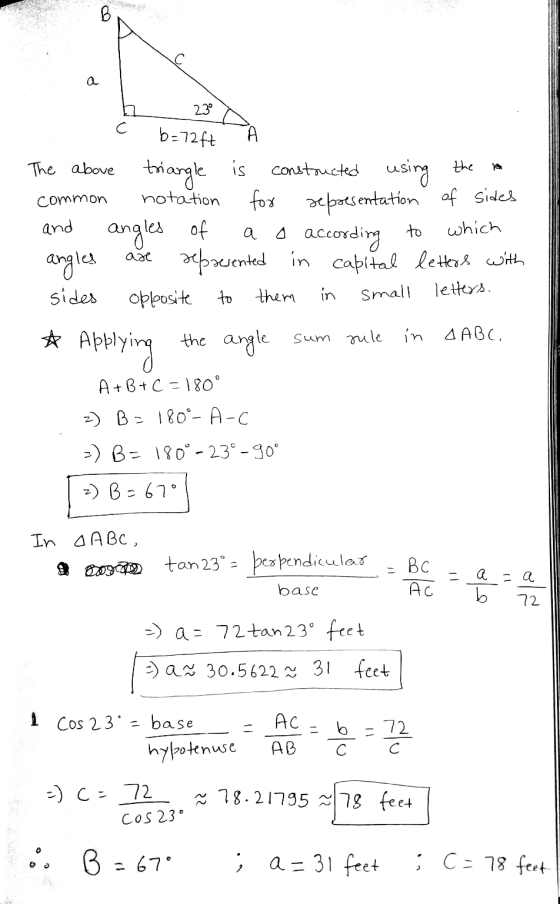 c 230 C A b=72ft The above triangle is common and angles of constructed using the notation for representation of sides accord